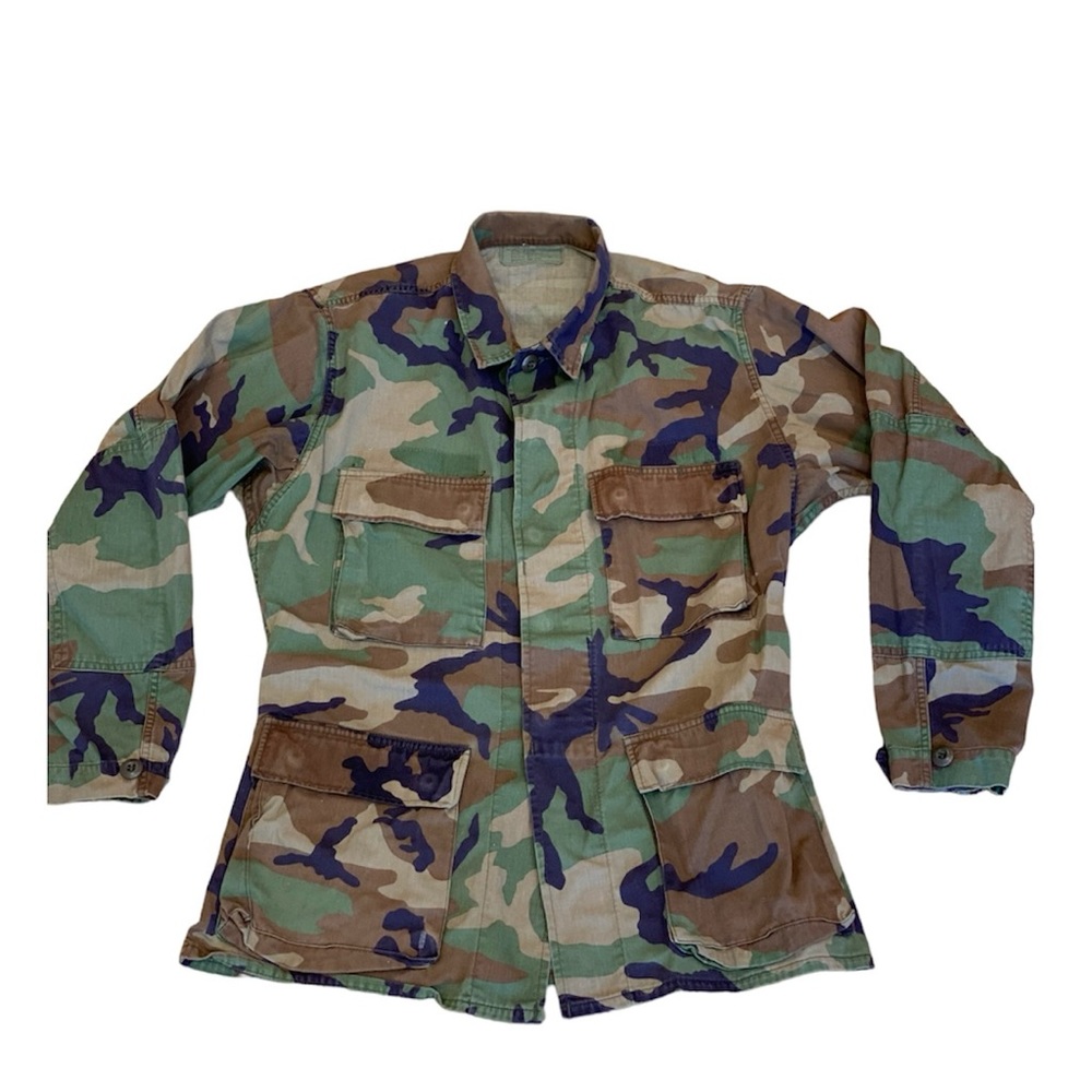 Army Camo Camouflage Button Front Jacket Green S Military USA Patriotic